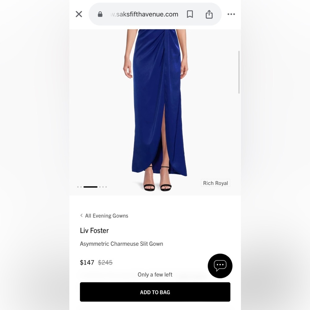Liv Foster Asymmetrical Charmeuse Side Slit Evening Gown, Royal Blue, Sz 10, NWT - Picture 12 of 16